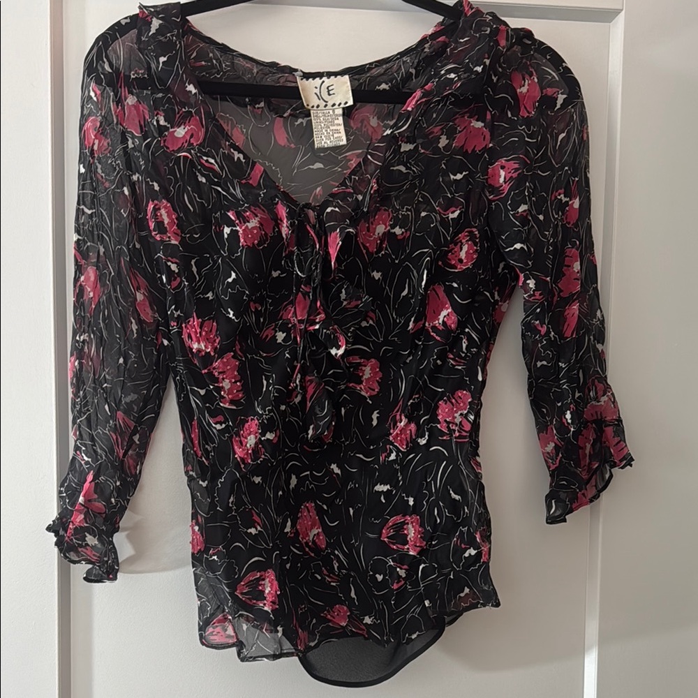 Black Ruffled Blouse with Attached Tank-top